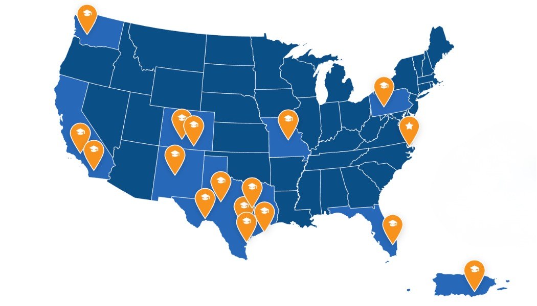 Map of LNESC education centers across the U.S. and Puerto Rico